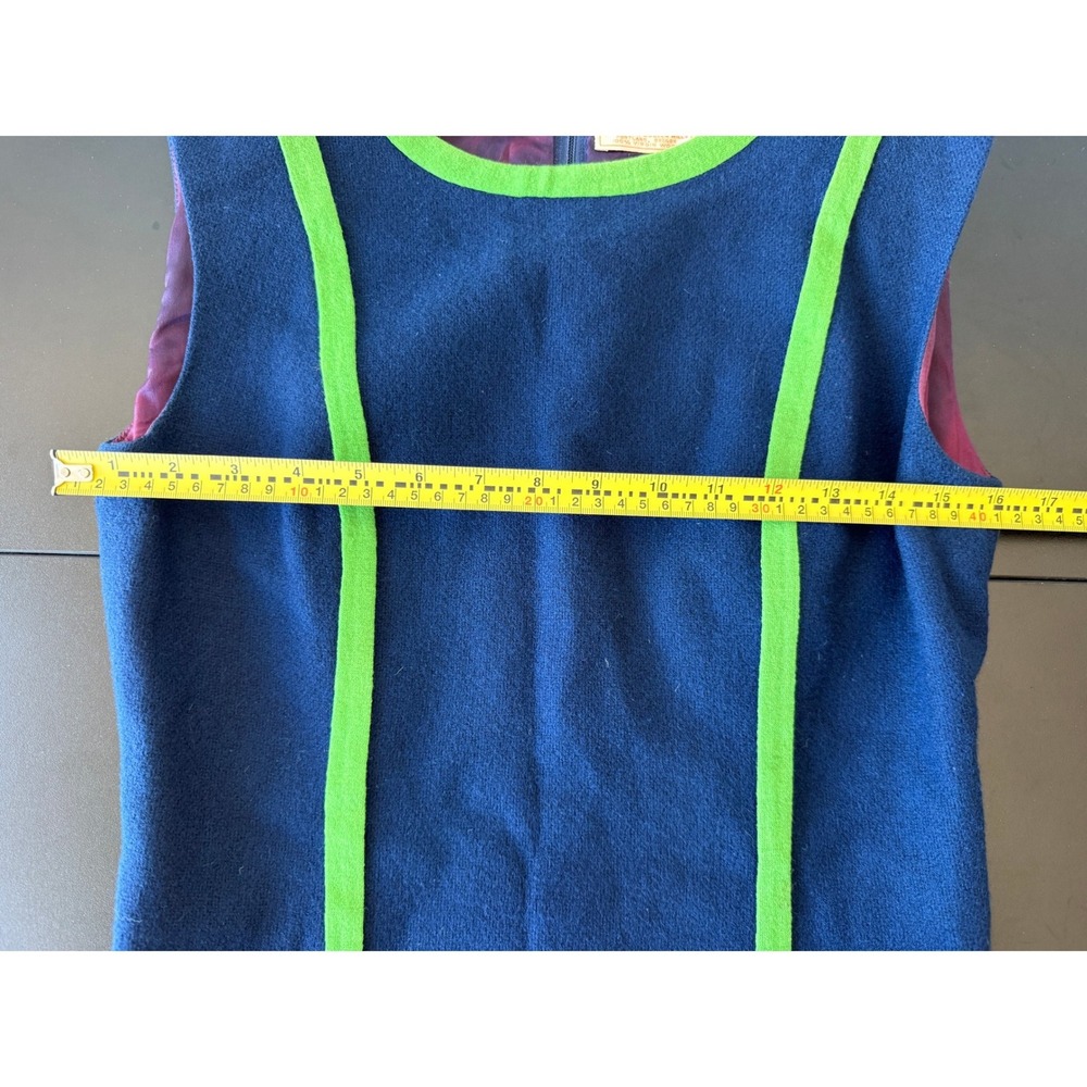 Vintage 1960s Pendleton Wool Mini Dress 11/12 Navy Green Mod Shift A-Line - Picture 5 of 11